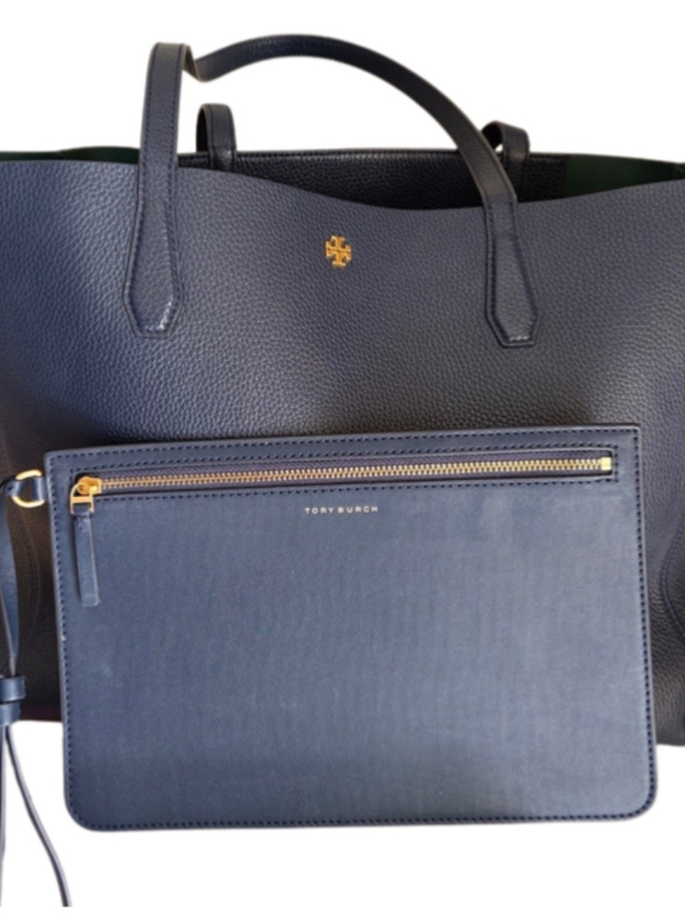 Tory Burch Navy Pebbled Leather Tote